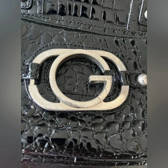 G by GUESS Y2K LOGO  Black Patent Leather Iconic Croc Hand Bag Purse Vintage - Picture 4 of 7